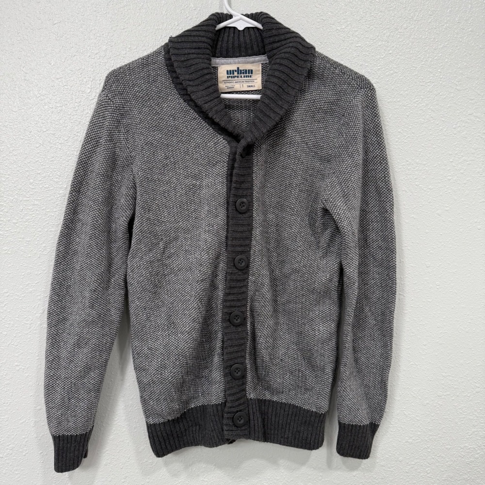 Urban Pipeline Gray Textured Shawl‎ Collar Cardigan Sweater Small